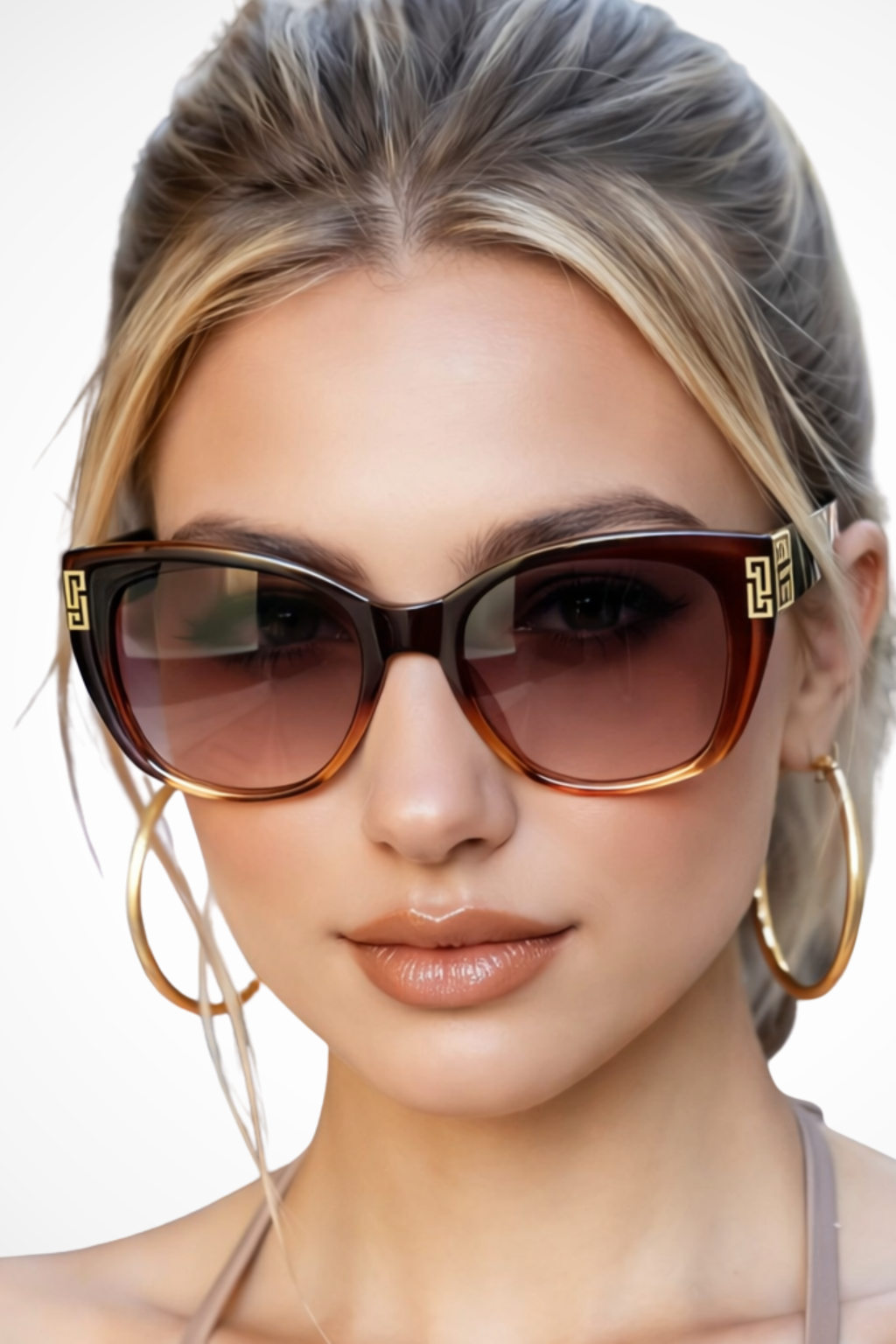 Women's Cat Eye Gradient Lens Gold Temple Detail Sunglasses front view