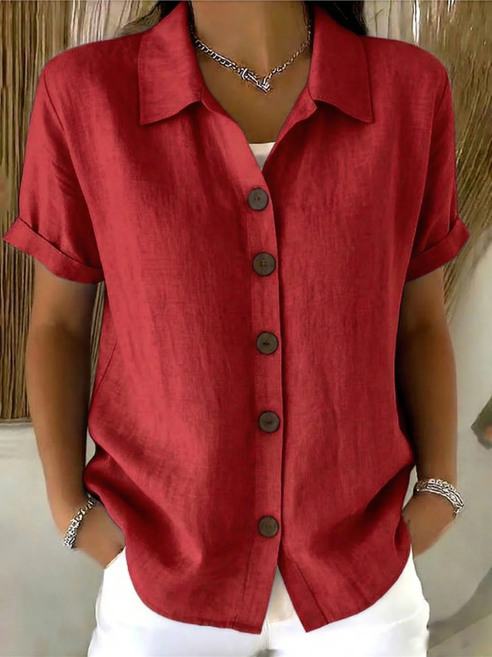 Women's Classic Collar Short Sleeve Button Front Relaxed Shirt