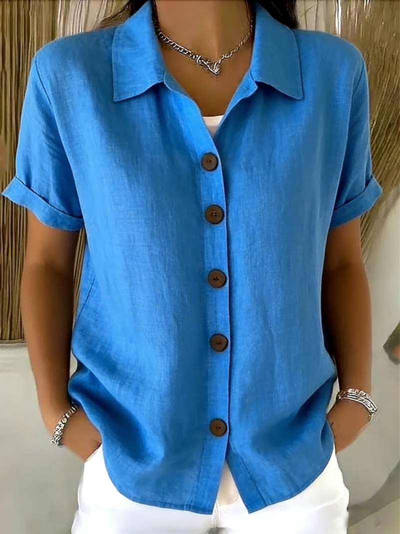Women's Classic Collar Short Sleeve Button Front Relaxed Shirt