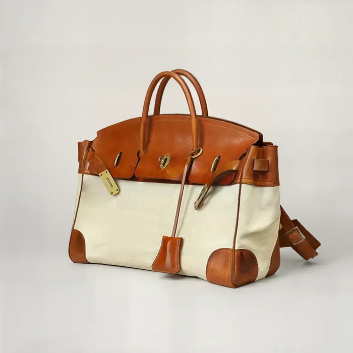 Women's Dual Handle Turn-Lock Contrast Panel Weekend Travel Bag