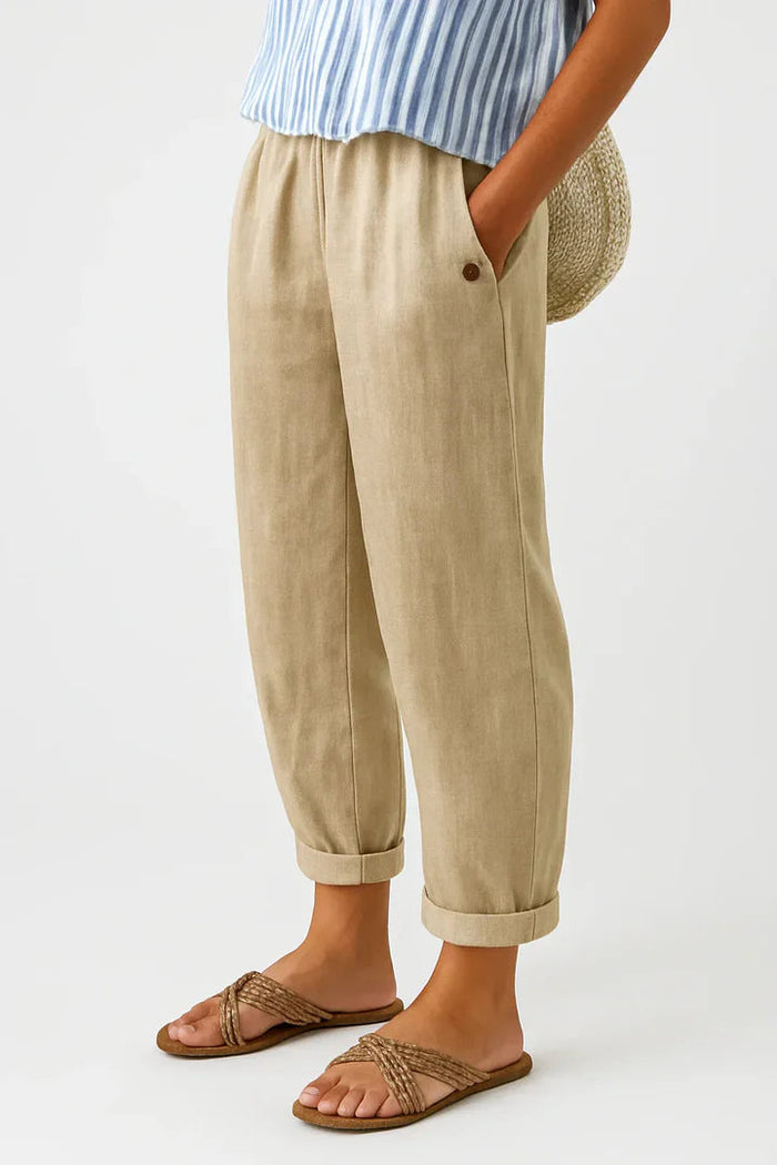 Women's High Waist Elastic Waistband Hidden Pocket Wide-Leg Pants