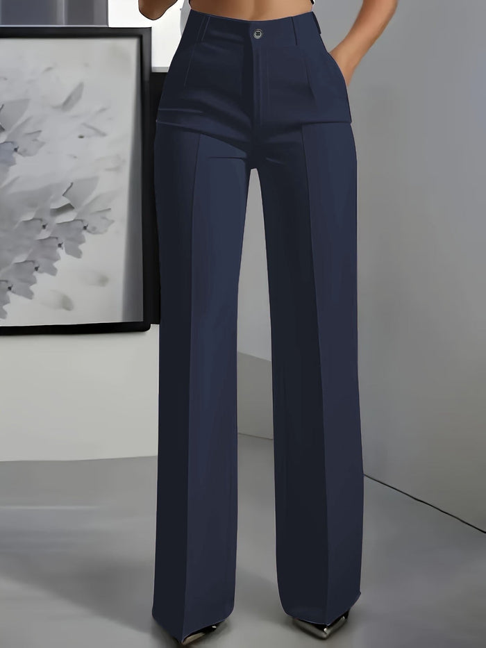 Women's High Waist Front Pleat Flat Waistband Wide-Leg Pants