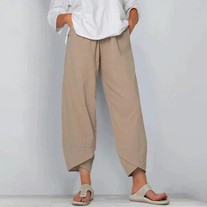 Women's High Waist Pleated Front Tulip Hem Cropped Wide Leg Pants