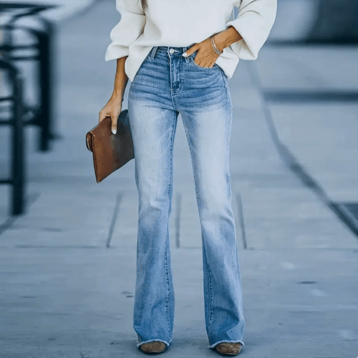 Women's High Waist Slim Flare Button Fly Denim Jeans