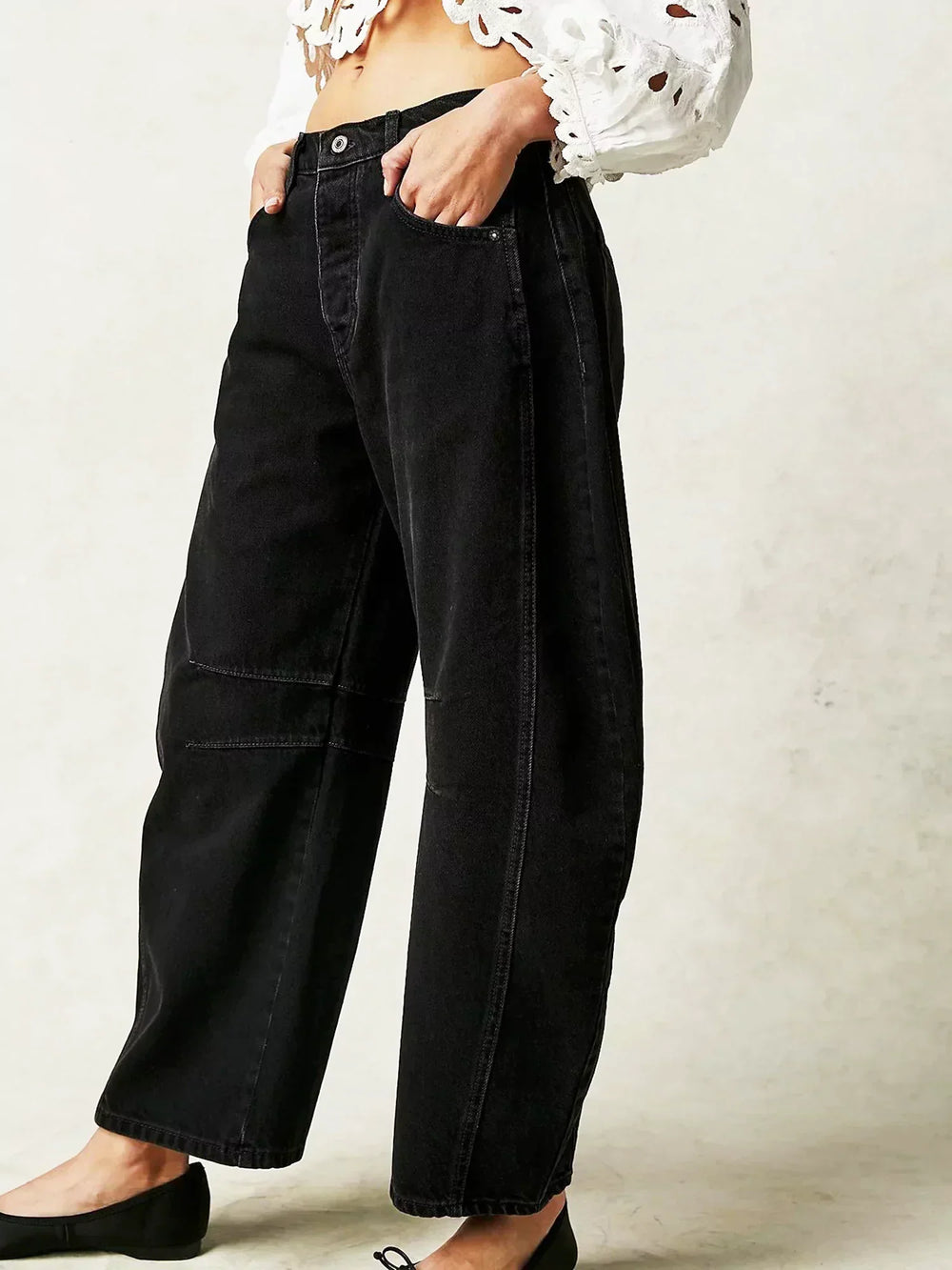 Women's High Waist Wide Leg Belt Loop Full Length Denim Jeans back view