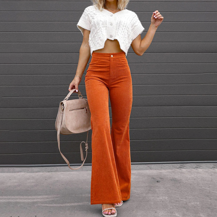 Women's High Waist Wide Leg Flared Pull-On Stretch Waist Pants