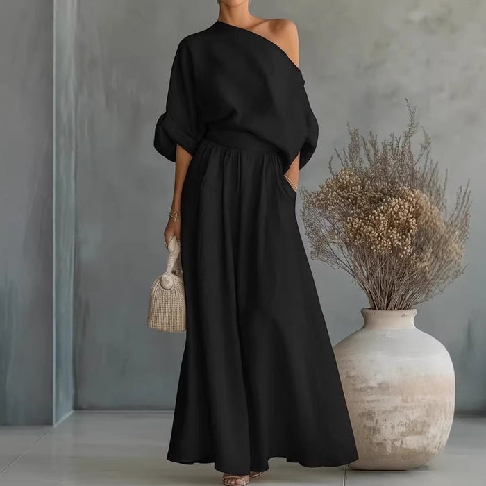 Women's One Shoulder Asymmetric Draped Floor Length Cocktail Maxi Dress