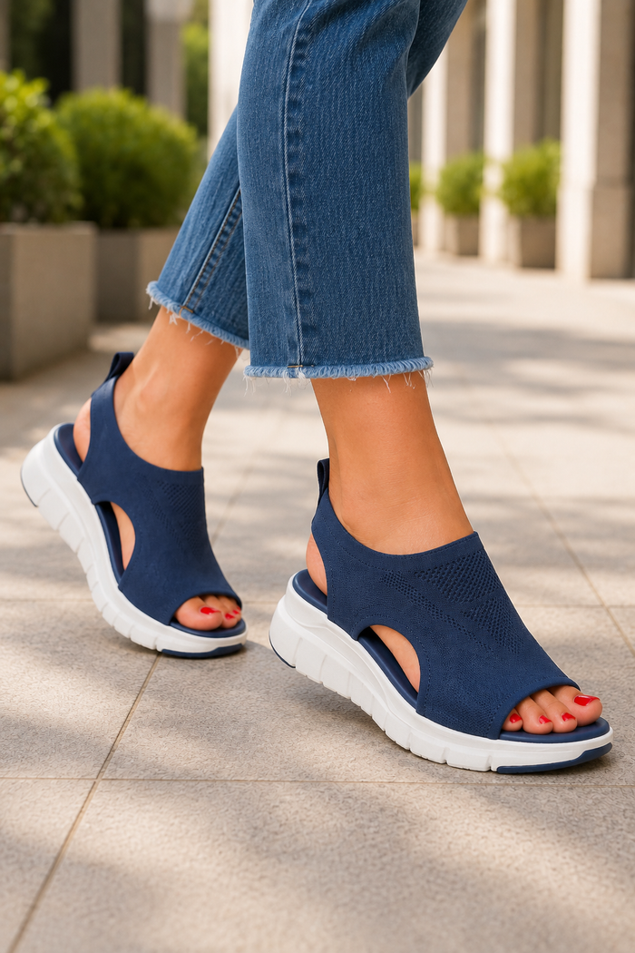 Women's Open Toe Cutout Slingback Platform Knit Slip-On Shoes