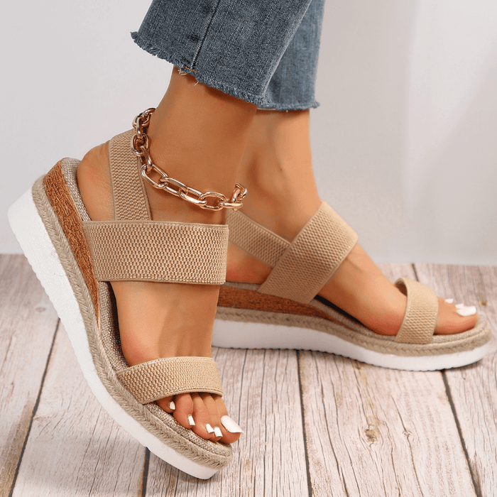 Women's Open Toe Two Strap Espadrille Platform Wedge Sandals