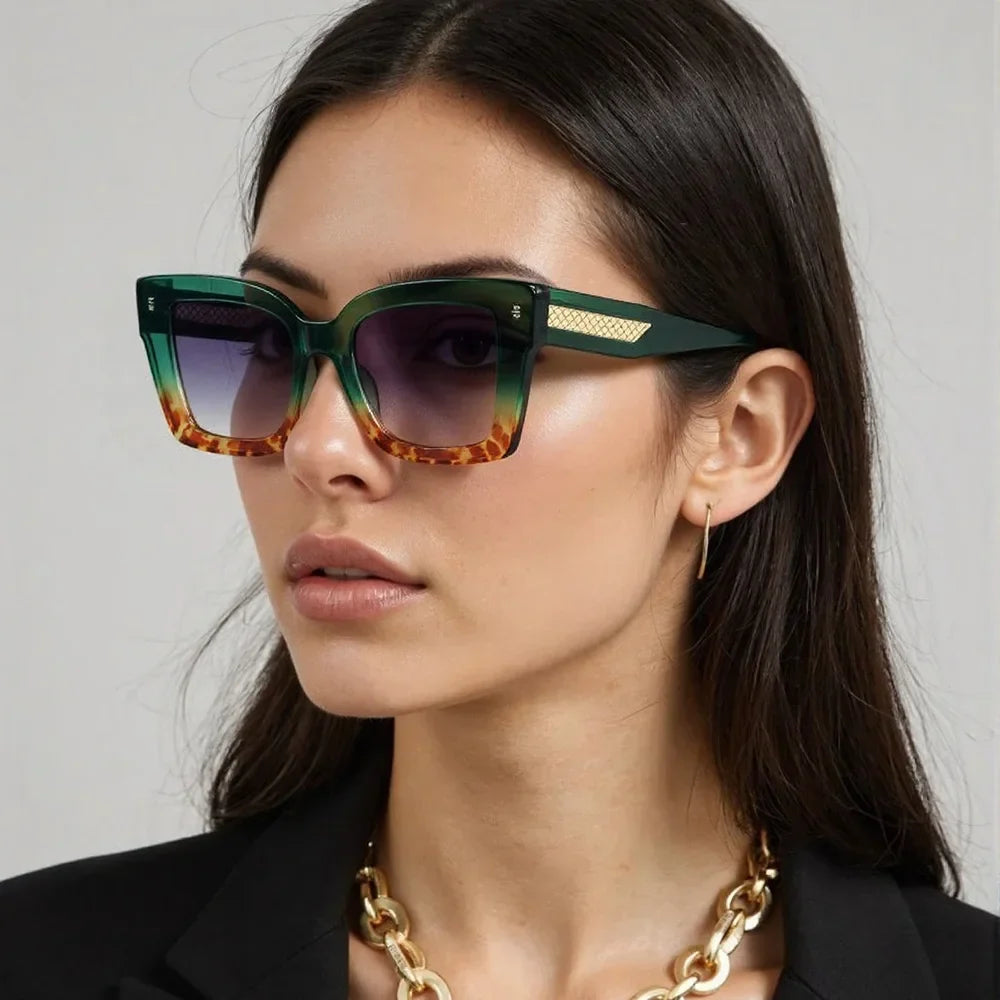 Women's Oversized Square Frame Gradient Lens Wide Arm Sunglasses side view