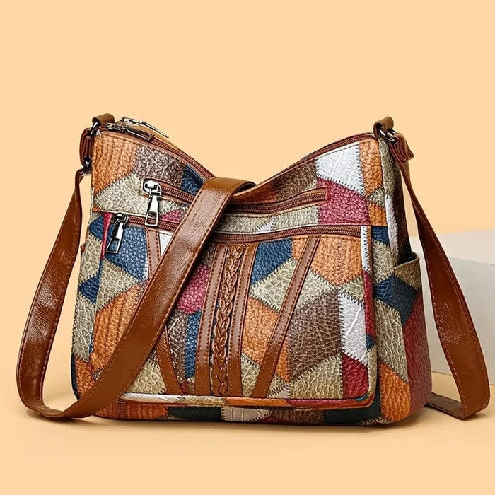 Women's Patchwork Textured Braided Zip Adjustable Strap Crossbody Bag