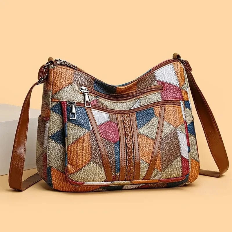 Women's Patchwork Textured Braided Zip Adjustable Strap Crossbody Bag side view