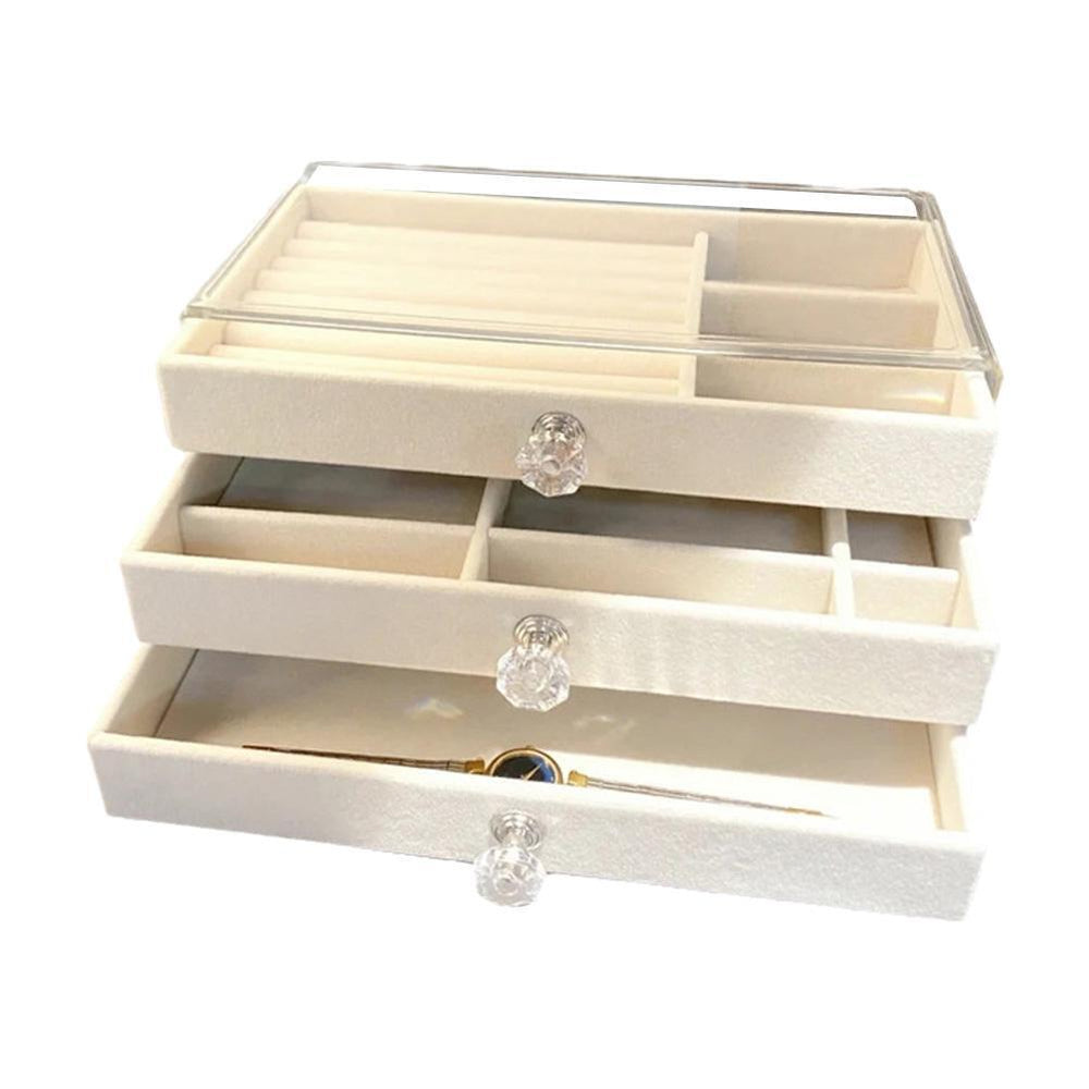 Women's Rectangular Clear Lid Layered Drawer Compartment Jewelry Box