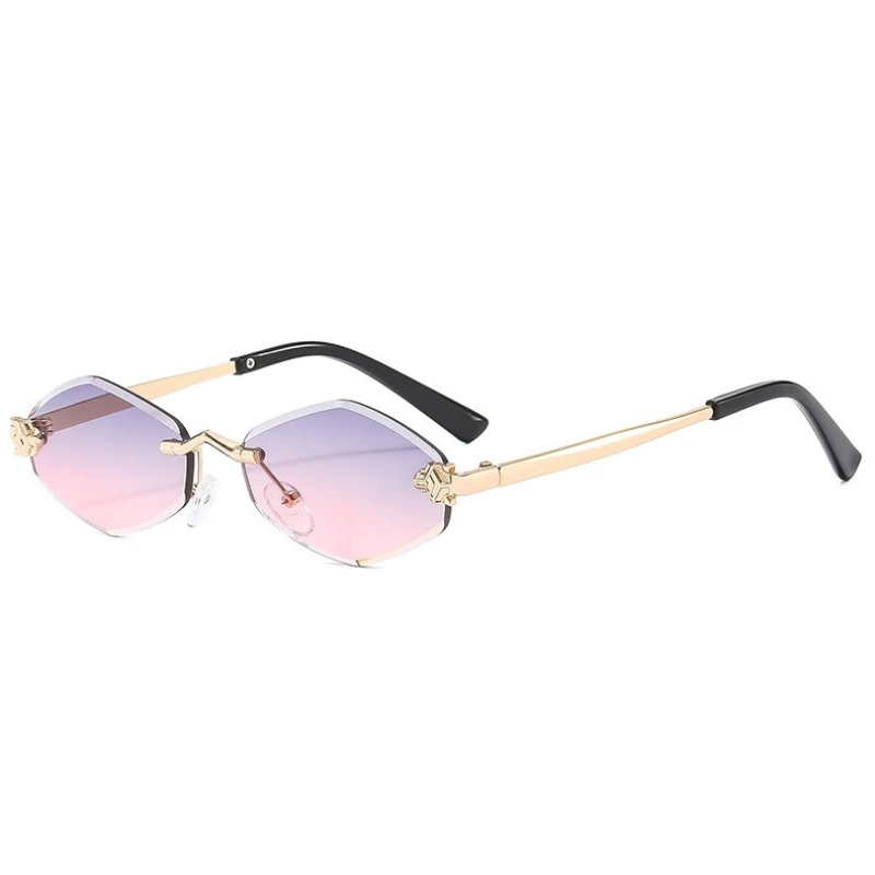 Women's Rimless Geometric Oval Tinted Lens Adjustable Nose Pad Sunglasses