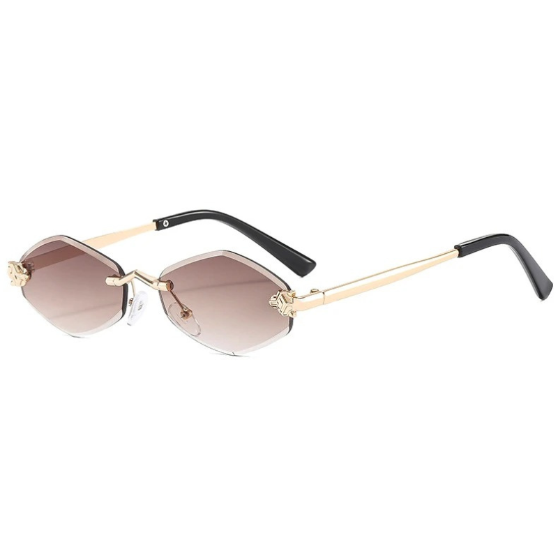 Women's Rimless Geometric Oval Tinted Lens Adjustable Nose Pad Sunglasses