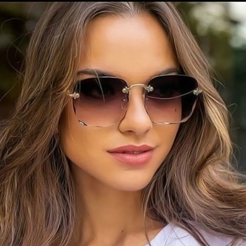 Women's Rimless Square Frame UV400 Vintage Lightweight Sunglasses
