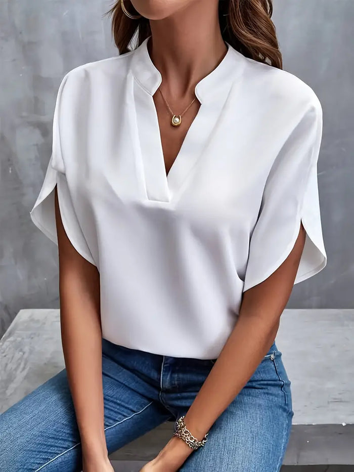 Women's Round Neck Short Sleeve Relaxed Fit Lightweight Blouse