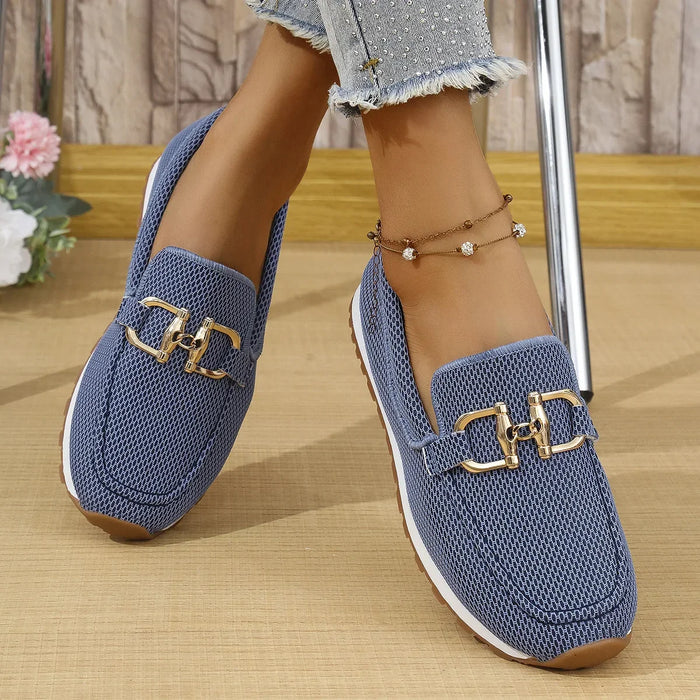 Women's Round Toe Horsebit Slip On Low Sole Casual Loafers