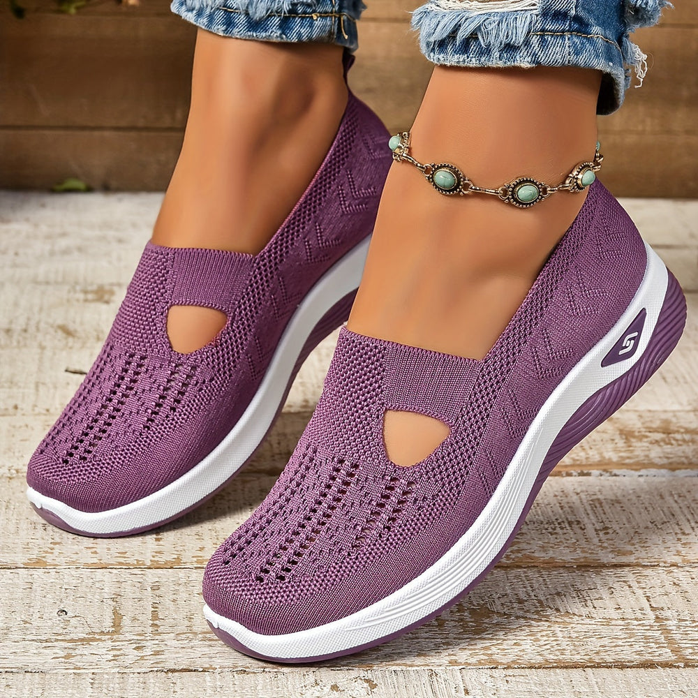 Women's Round Toe Knit Cutout Platform Sole Slip-On Shoes side view