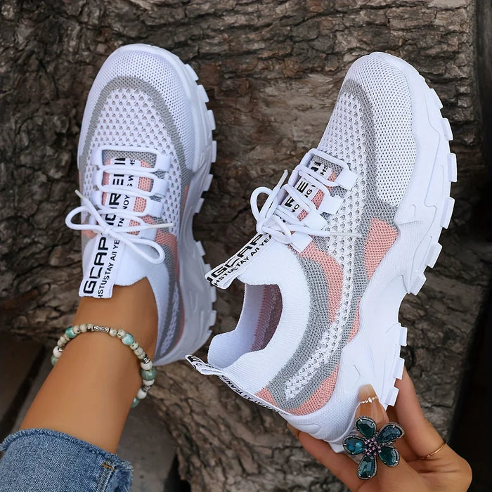 Women's Round Toe Lace-Up Mesh Platform Low Top Sneakers