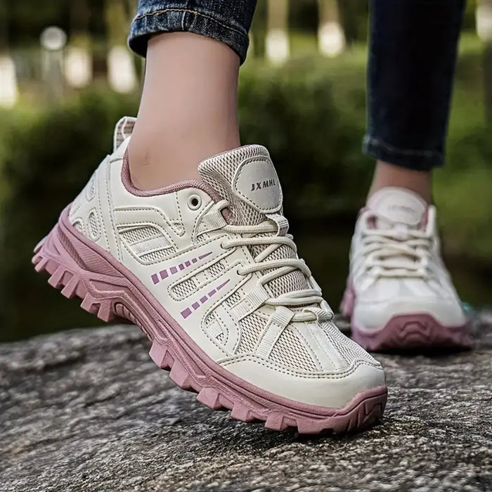 Women's Round Toe Low-Cut Mesh Panel Lace-Up Hiking Shoes