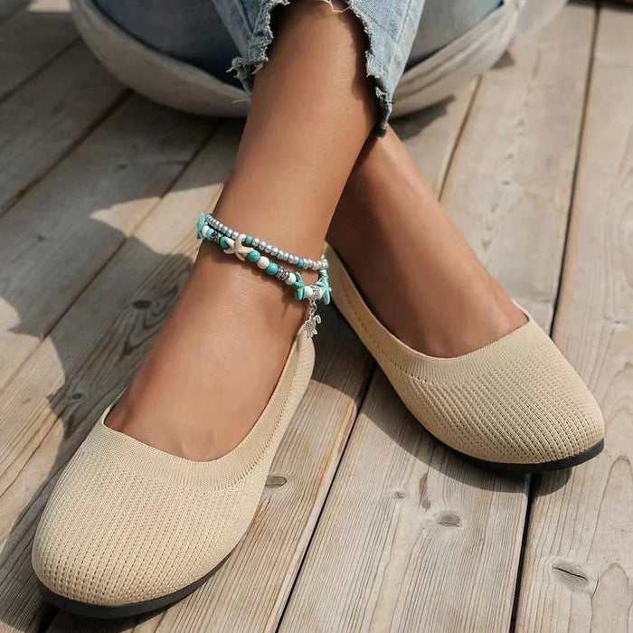 Women's Round Toe Low Cut Ribbed Knit Slip-On Flat Shoes