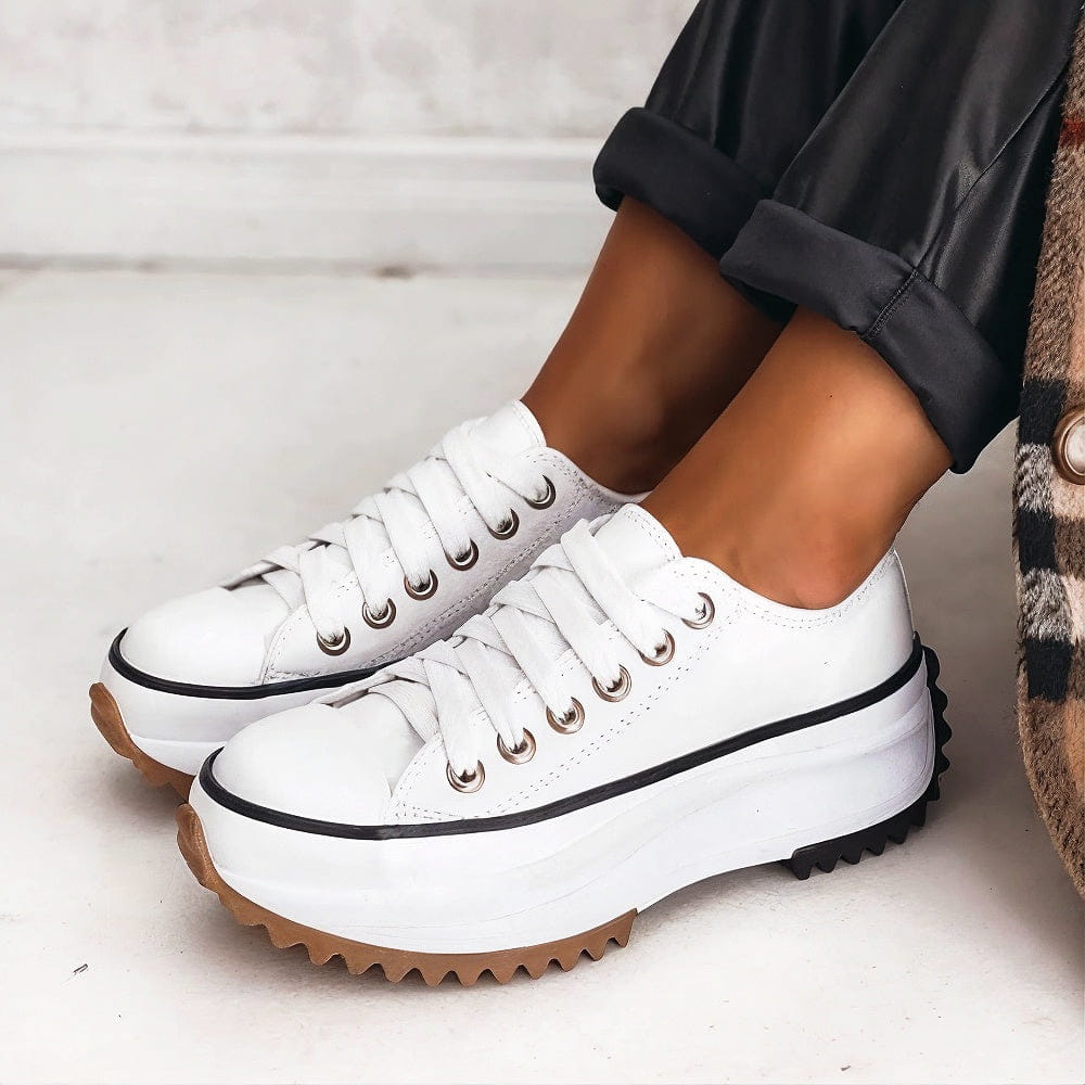 Women's Round Toe Multi-Panel Platform Lace-Up Low Top Sneakers front view