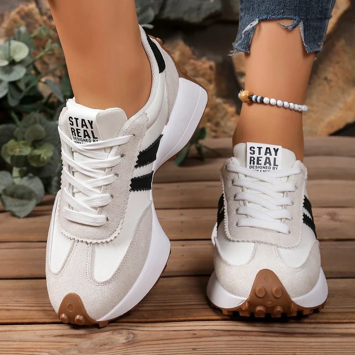 Women's Round Toe Two-Tone Platform Lace-Up Low Top Sneakers