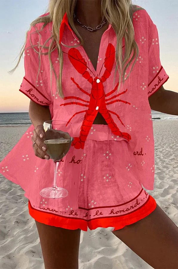 Women's Short Sleeve Button Front Shirt and Shorts Two-Piece Summer Set
