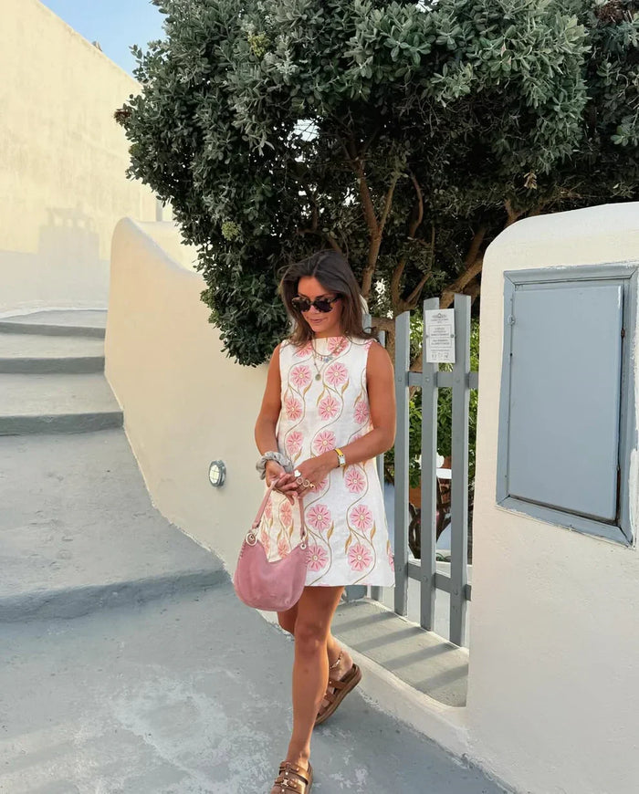 Women's Straight Neck Sleeveless Floral Print Straight Hem Mini Dress