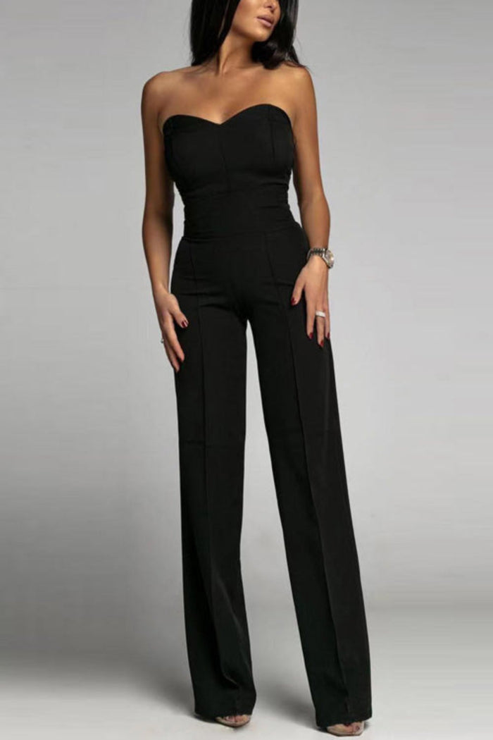 Women's Strapless Sweetheart Neck Wide-Leg Panelled Jumpsuit