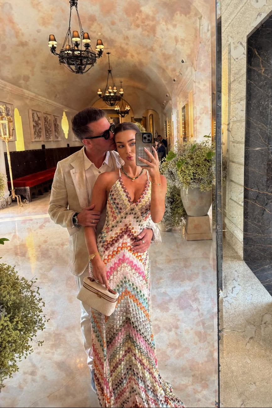 Women's V-Neck Crochet Open-Back A-Line Spaghetti Strap Maxi Wedding Guest Dress open back detail