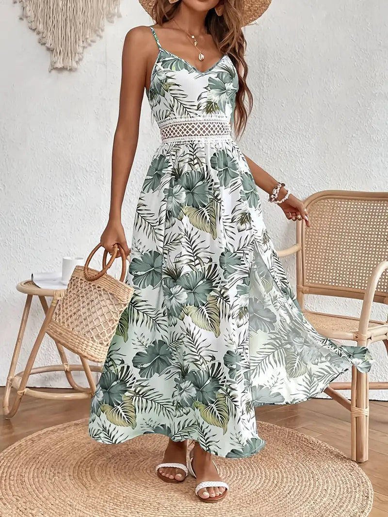 Women's V-Neck Flutter Sleeve Floral Print Tiered Midi Summer Dress front view