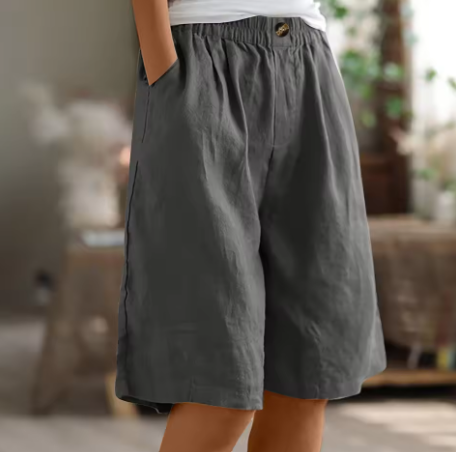 Women's Wide Leg Gathered Waist Side Pocket Knee Length Bermuda Shorts back view