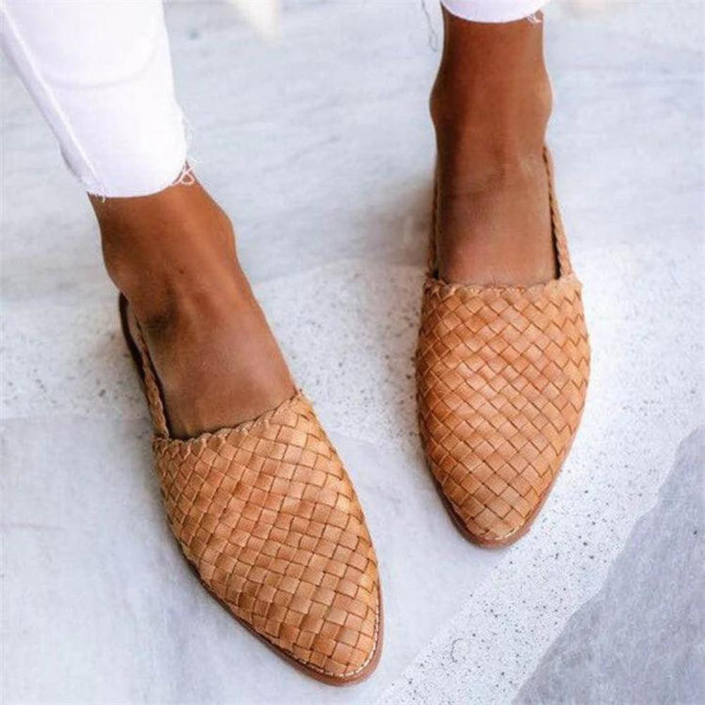 Women's Woven Pointed Toe Open Back Slip On Flat Mule Loafers
